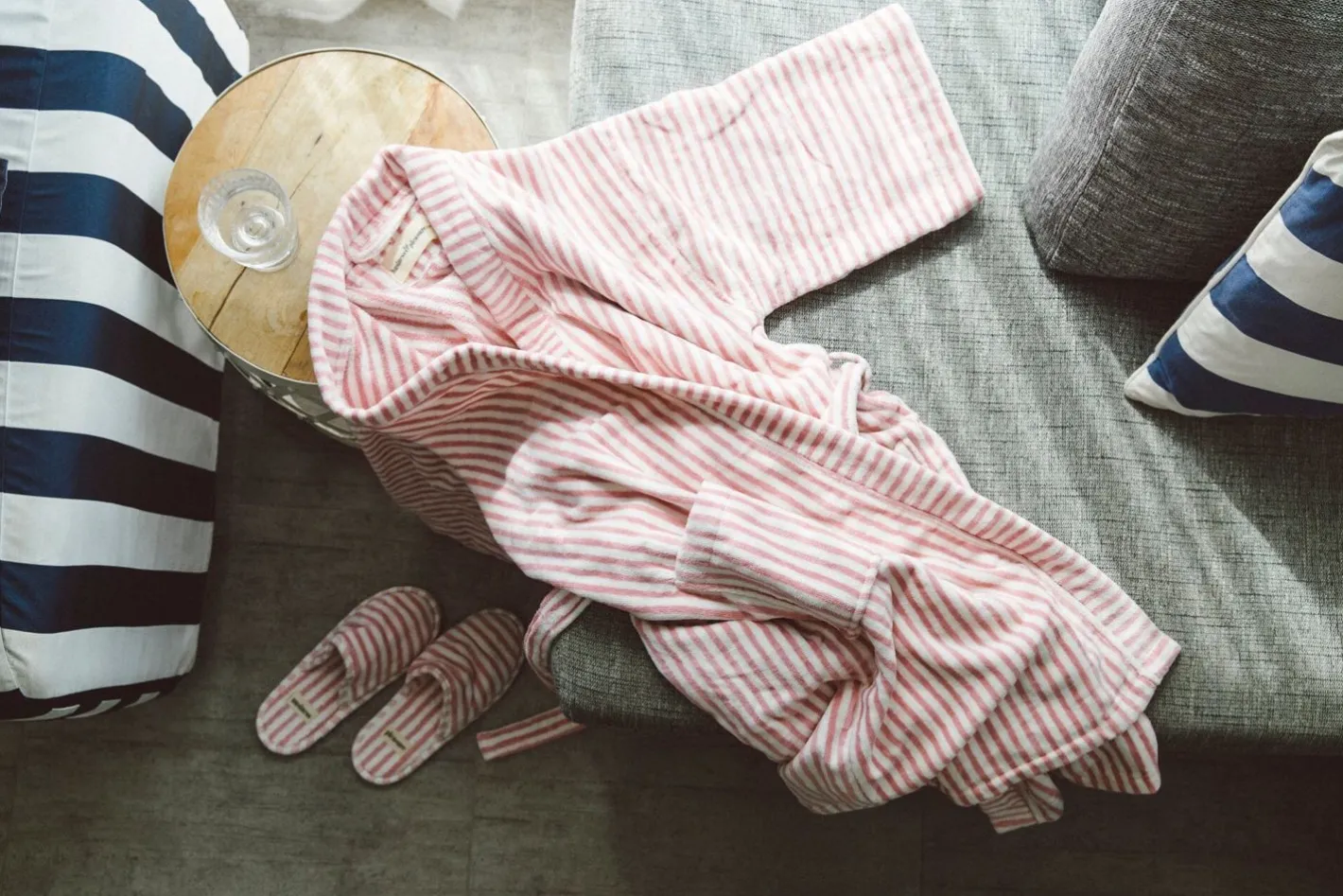 Business & Pleasure Co. Robe & Slipper Set - Lauren'S Pink Stripe