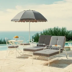 Business & Pleasure Co. The Al Fresco Sun Lounger Cushion - Monaco Navy And Pink Stripe
