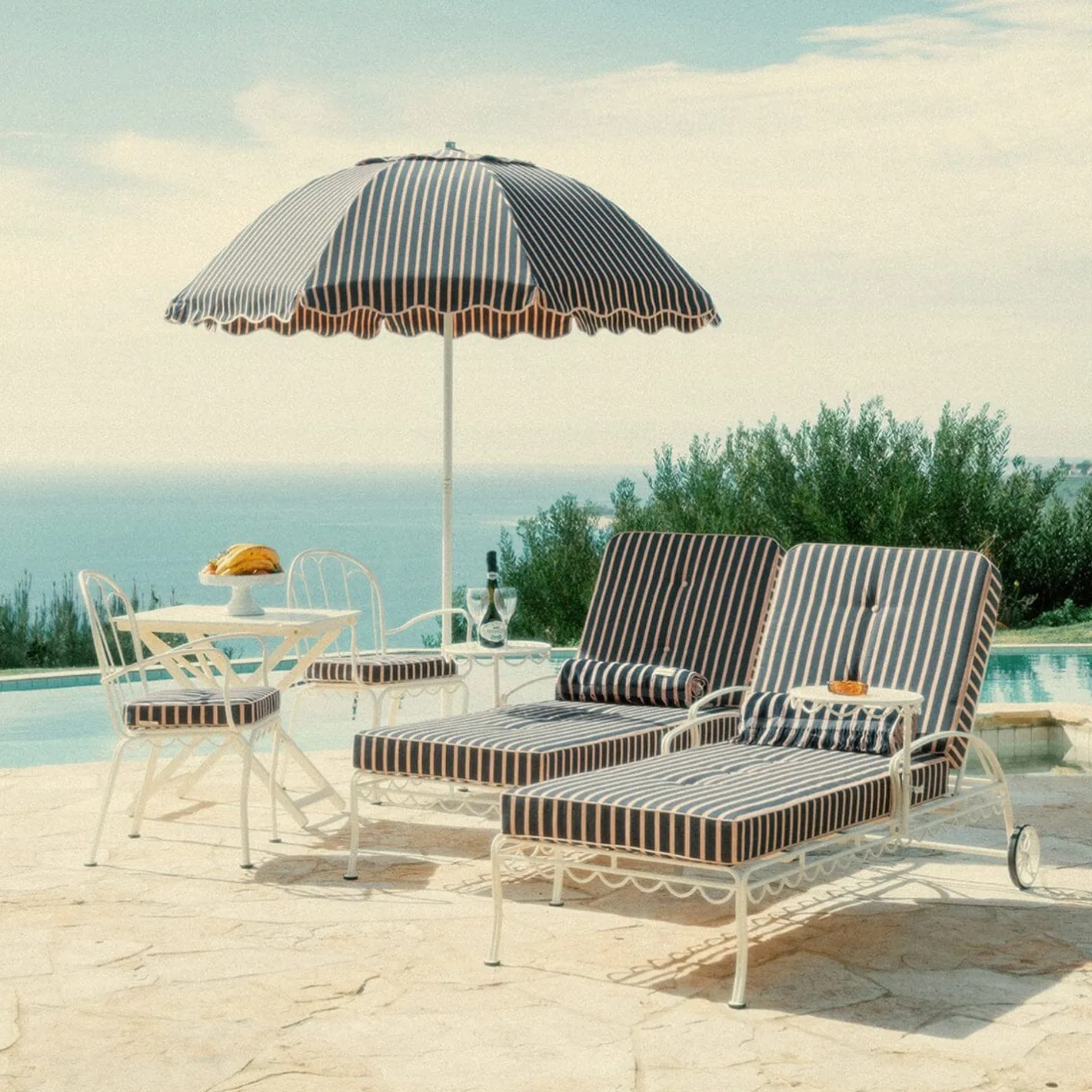 Business & Pleasure Co. The Al Fresco Sun Lounger Cushion - Monaco Navy And Pink Stripe