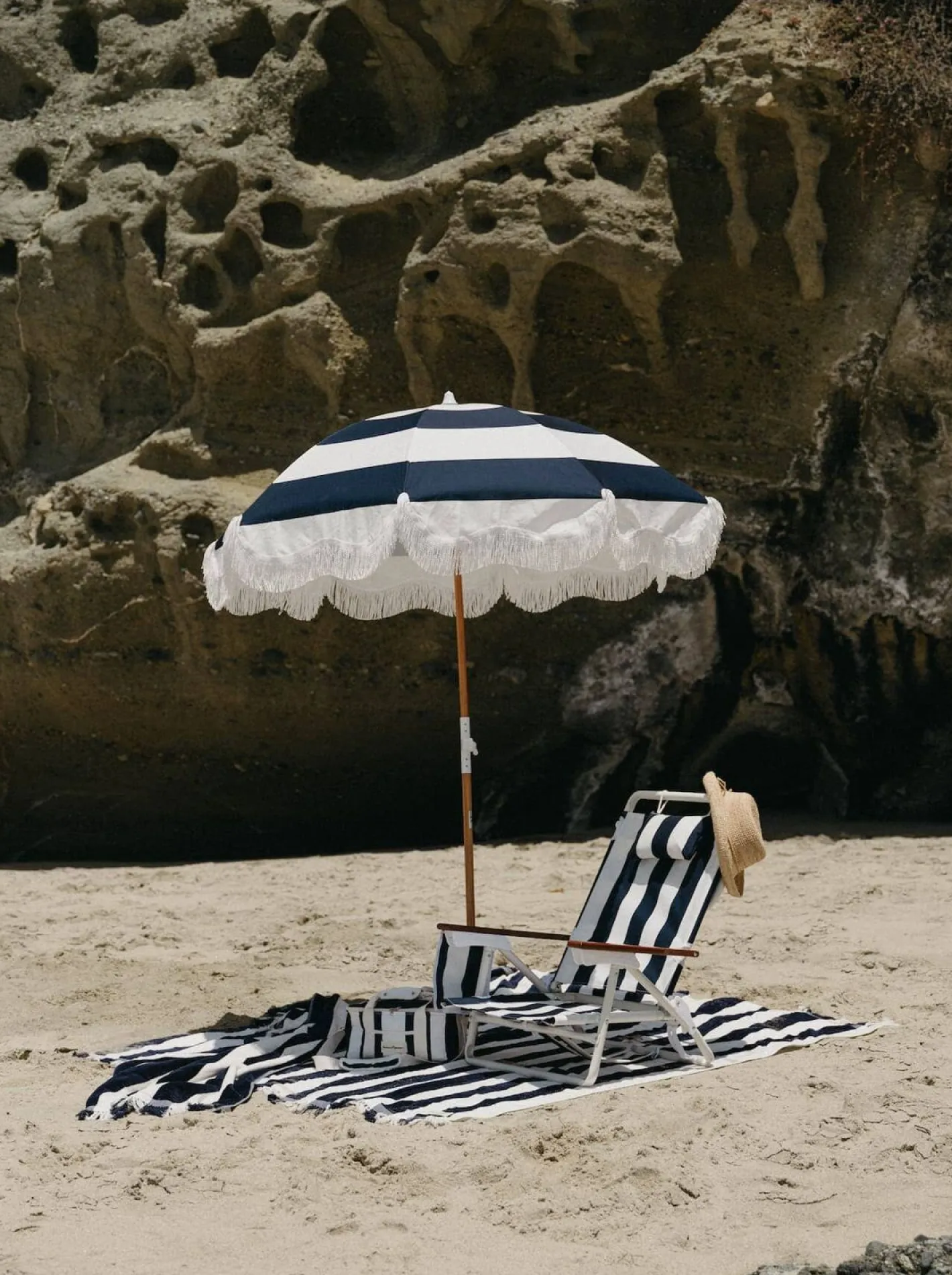 Business & Pleasure Co. The Holiday Beach Umbrella - Navy Capri Stripe