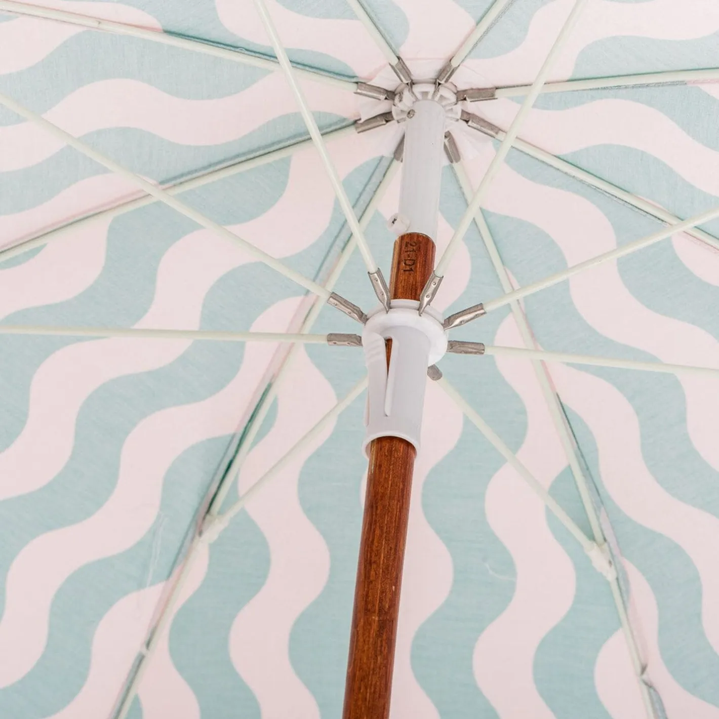 Business & Pleasure Co. The Holiday Beach Umbrella - Ocean Green And Pink Stripe