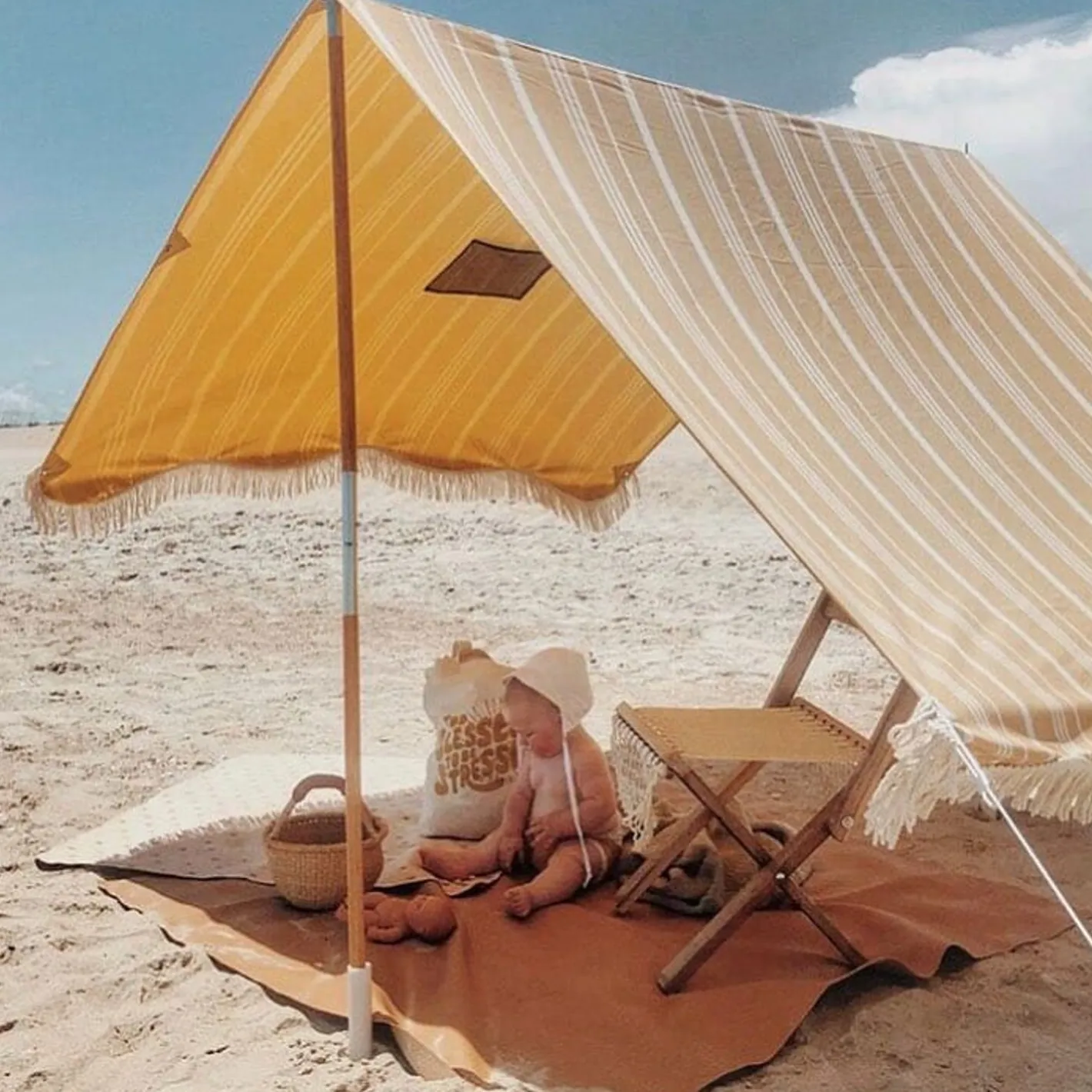 Business & Pleasure Co. The Premium Beach Tent - Vintage Yellow Stripe